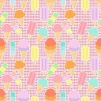 Sweet pastel seamless pattern of ice cream isolated on white background. They are colorful and suitable for wrapping paper or fabric in summer. vector