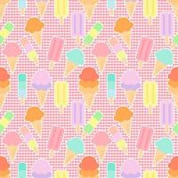 Sweet pastel seamless pattern of ice cream isolated on white background. They are colorful and suitable for wrapping paper or fabric in summer. vector