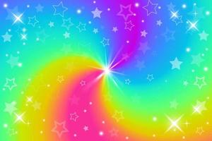 Rainbow swirl background with stars. Radial gradient rainbow of twisted spiral. Vector illustration.