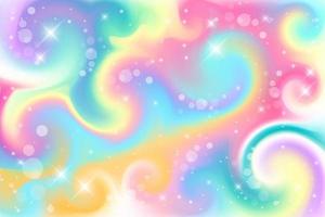 Fantasy background. Holographic illustration in pastel colors. Cute cartoon girly background. Bright multicolored sky with stars and bokeh. Vector. vector