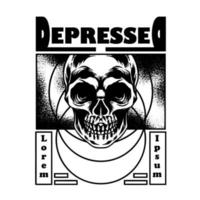 Depressed Skull Illustration Silhouette vector