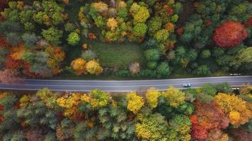 Autumn colors and mountain road aerial view
