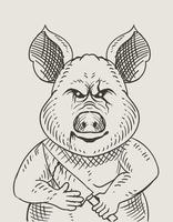 illustration vintage scary pig engraving style vector