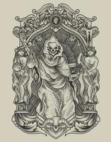 illustration justice death angel with vintage engraving ornament vector