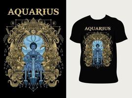 illustration aquarius zodiac symbol with t shirt design vector
