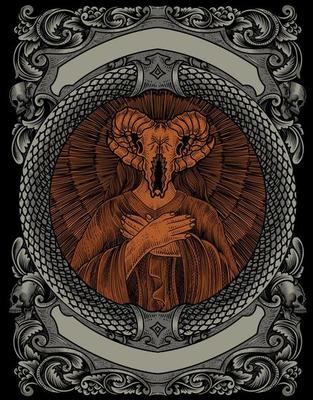 illustration satan goat skull with engraving ornament frame