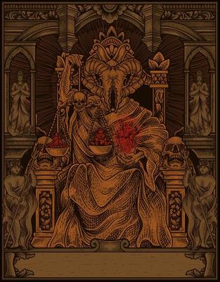 illustration king satan on gothic engraving ornament style