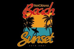 Diseño de silueta retro de playa panorámica vector