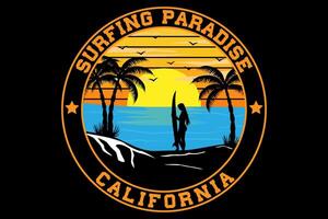 Surfing paradise california design vintage retro vector