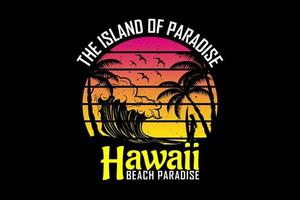 la isla del paraíso hawaii playa paraíso diseño vintage retro vector