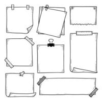 Hand drawn set of paper memo sticky. Doodle vector