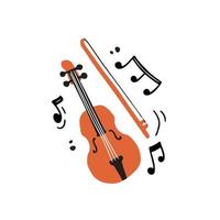 violín minimalista con arco en medio de notas vector