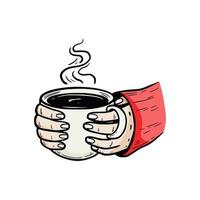 Woman hand hold hot winter drink cup. vector