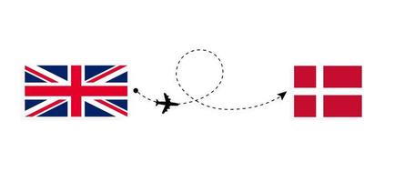 Flight and travel from United Kingdom of Great Britain to Denmark by passenger airplane Travel concept vector