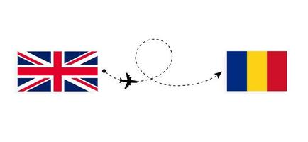 Flight and travel from United Kingdom of Great Britain to Romania by passenger airplane Travel concept vector