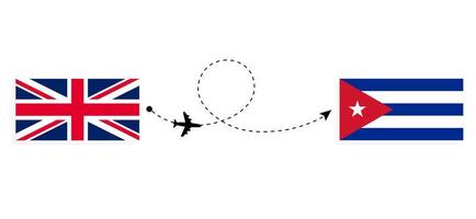 vuelo y viaje desde el reino unido de gran bretaña a cuba en avión de pasajeros concepto de viaje vector