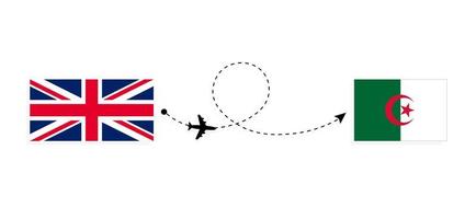 Flight and travel from United Kingdom of Great Britain to Algeria by passenger airplane Travel concept vector