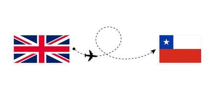 Flight and travel from United Kingdom of Great Britain to Chile by passenger airplane Travel concept vector