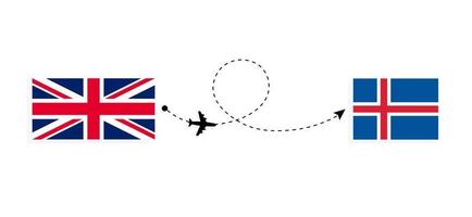 Flight and travel from United Kingdom of Great Britain to Iceland by passenger airplane Travel concept vector