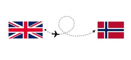 Flight and travel from United Kingdom of Great Britain to Norway by passenger airplane Travel concept vector