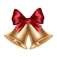 Volumetric realistic golden Christmas bell with red bow vector