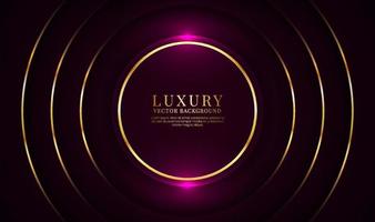 3D purple luxury abstract background, overlap layers on dark space with golden circles effect decoration. Modern template element future style for flyer, banner, cover, brochure, or landing page vector