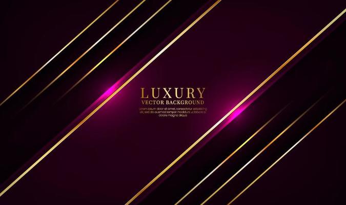 3D purple luxury abstract background, overlap layers on dark space with golden lines effect decoration. Modern template element future style for flyer, banner, cover, brochure, or landing page