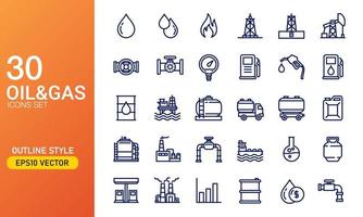 Oil and gas icon set. Oil and energy mining company outlined icon collection. Suitable for design element of gasoline refinery and oil rig company. vector