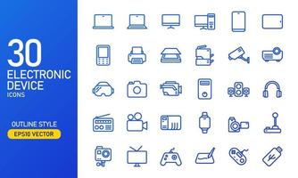 Electronic device icon set in outlined style. Suitable for design element of technology app, user interface, and modern digital product. vector