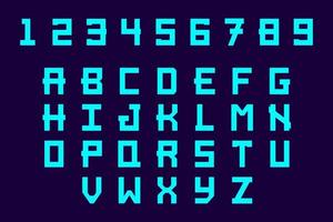 Abstract hi tech futuristic numbers and characters. Blue modern uppercase high technology typefaces alphabet abs and numbers isolated on blue background. vector