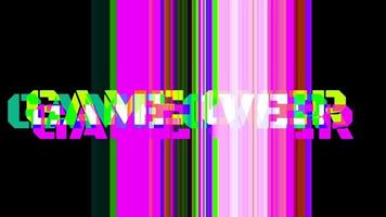 A funky colorful 4k game over screen animation, letters. Glitch background. video
