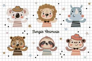 linda colección de animales de la selva bebé para niños vector