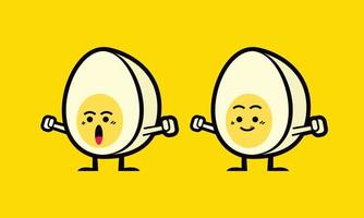 Collection set of two funny egg character open arm pose with cute expression. Vector character