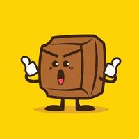 Cartoon cute chocolate charcter showing thumb up hand sign. Vector mascot