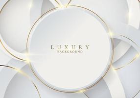 Abstract white circles with golden circle lines and lighting effect on clean background luxury style vector