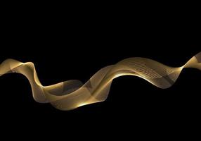 Abstract shiny golden wave or wavy lines with lighting on black background vector