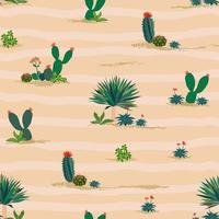 Hand drawn succulent plants seamless pattern on wavy background vector