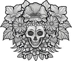 Gothic sign with skull and flowers, grunge vintage design t shirts vector