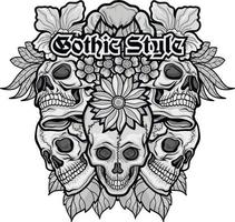 Gothic sign with skull and flowers, grunge vintage design t shirts vector