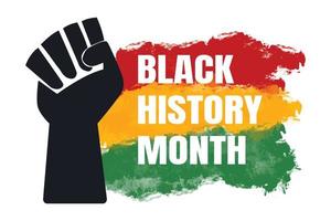 Black history month banner with raised up fist and African American grunge textured flag. Vector design for USA ethnic heritage holiday celebration. Invitation, flyer design