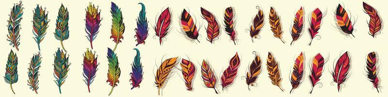 plumas de colores, grupo de vectores de pluma, pluma, vector, silueta, icono, logo