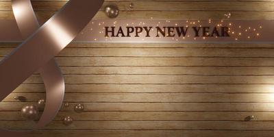 año nuevo y navidad fondo piso de madera telón de fondo cinta y bola brillo decoración lujo foto