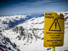 Yellow warning board for dangerous slope photo