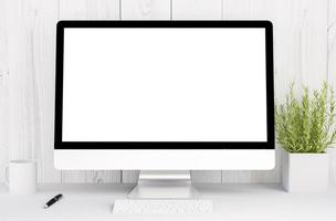 white workspace with mockup computer photo