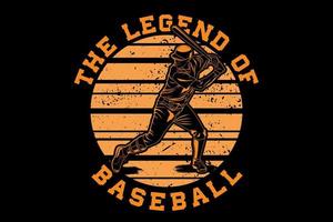 la leyenda del béisbol diseño vintage retro vector