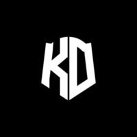 KD monogram letter logo ribbon with shield style isolated on black background vector