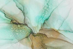 Abstract green and gold fragment of colorful background, wallpaper. Mixing acrylic paints. Modern art. Marble texture. Alcohol ink colors translucent.Alcohol Abstract contemporary art fluid. photo