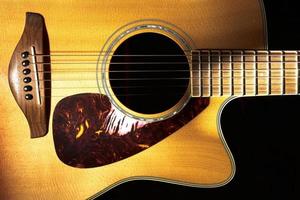 Detail of folk acoustic guitar on a black background photo