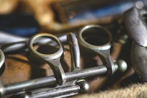 Detail of an old clarinet in the case photo