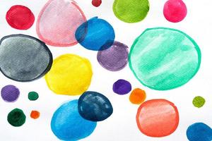 Watercolor hand painted circle shape design elements. Set of multicolored watercolor dots. Watercolor brush collection. photo